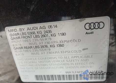 2014 Audi Q5 2.0T Premium z USA, uszkodzony, nr VIN WA1LFAFP2EA124742